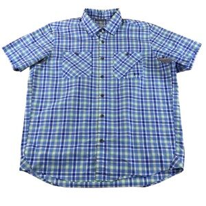 NWOT Mens Medium Lightweight Short Sleeve Green Blue Casual Button Up Golf